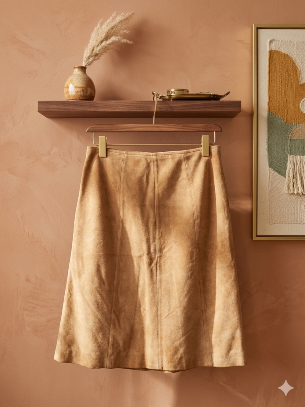 Ann Taylor 100% leather A-Line Skirt in Camel